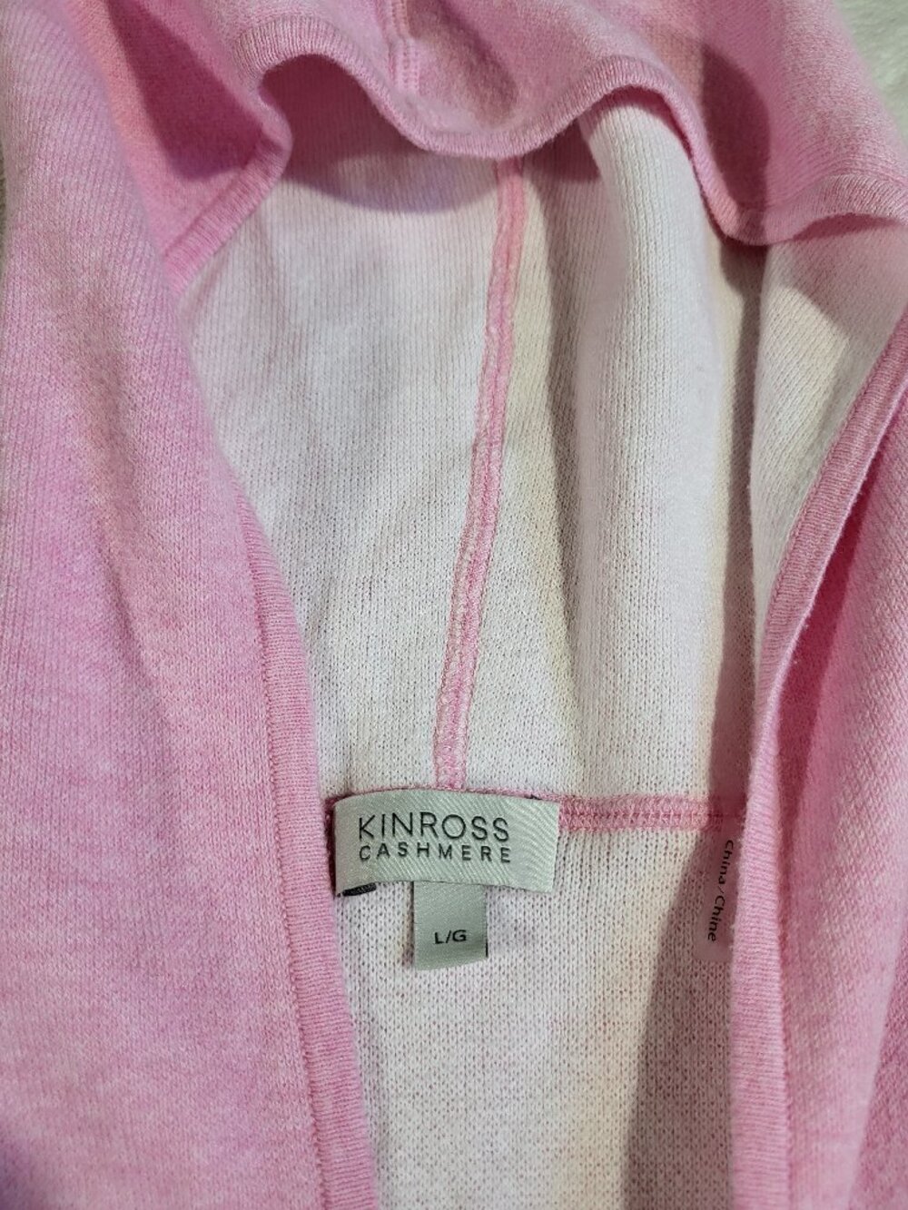 Kinross Cashmere Light Pink Cotton Cashmere Long Sleeve Hooded Cardigan - Size L - Picture 6 of 10